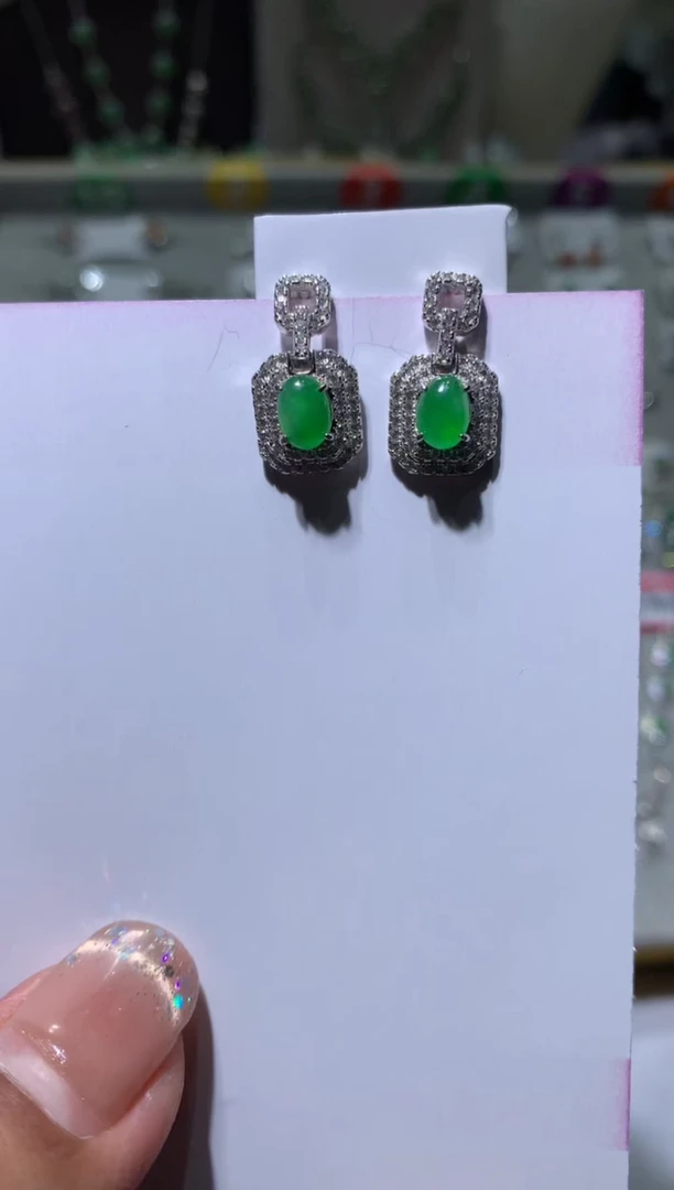 银S925镶嵌翡翠耳饰耳坠