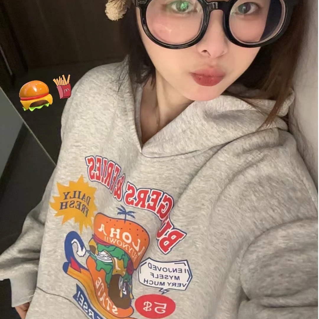 （清）复古汉堡重工发泡设计连帽卫衣男女宽松上衣潮001