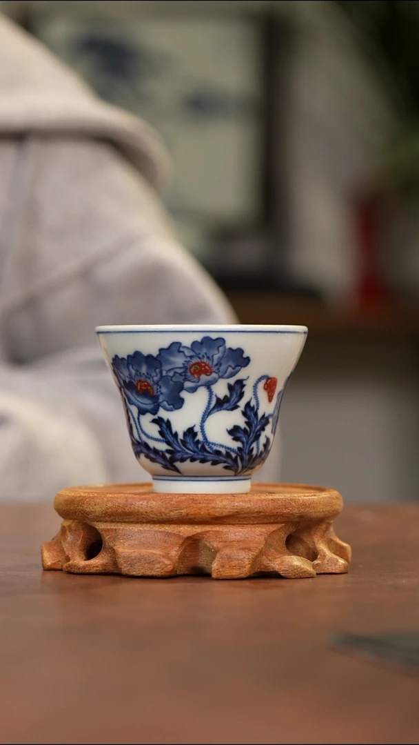 杯和然窑釉里红虞美人杯