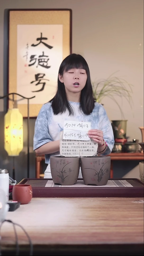 紫砂花盆瑕疵清灰泥君子兰2号一对无托