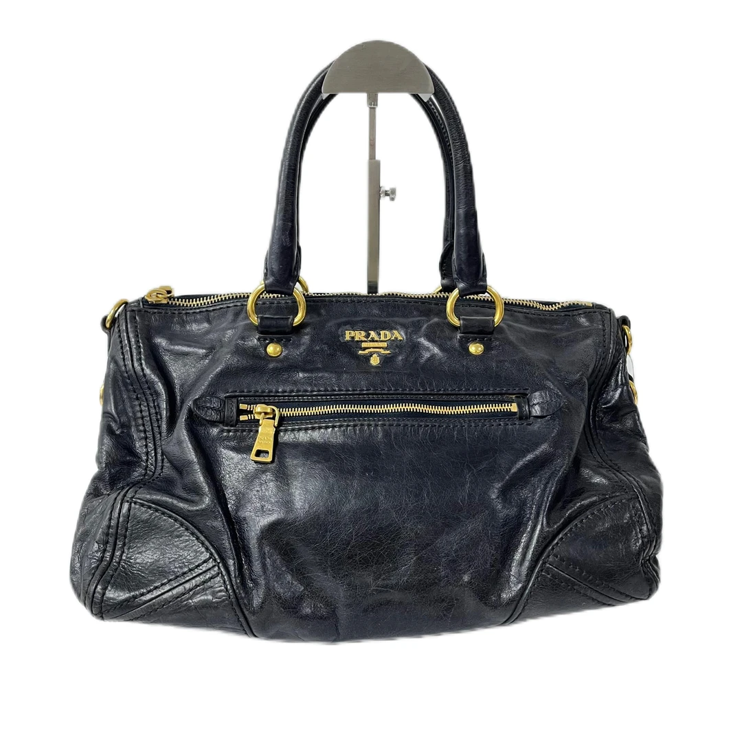 95新 Prada/普拉达 黑色全皮单肩手提包 Y-6008