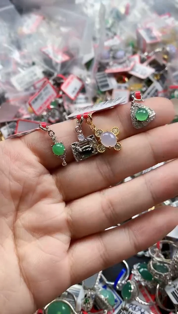 银S925镶嵌戒指翡翠天然A货缅甸翡翠