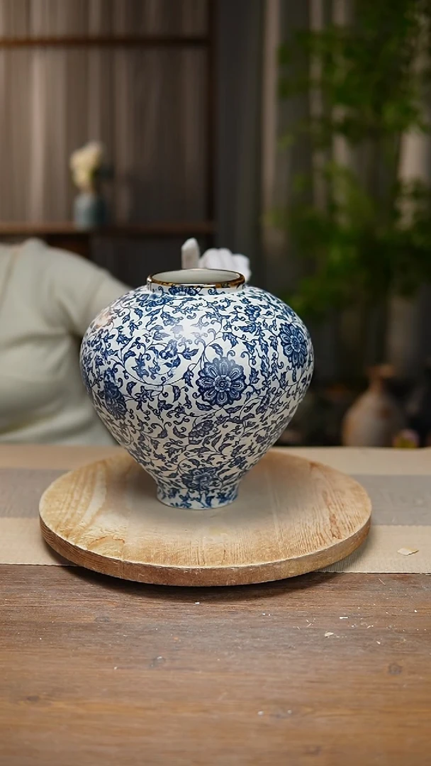 【闪购商品】陶瓷   花器青花瓷缠枝莲月亮罐