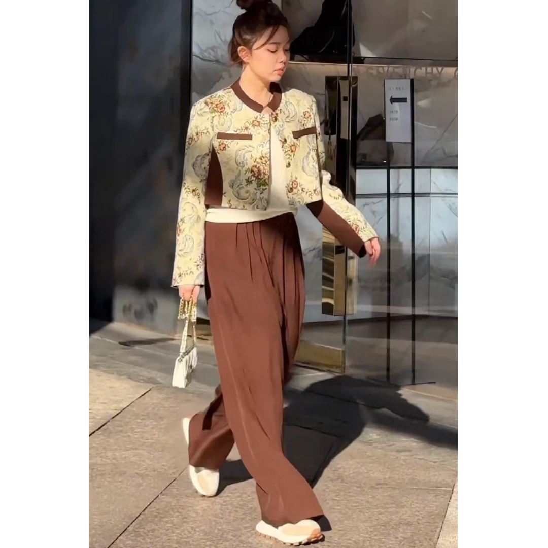 【L衣长40】晶咕~新中式套装 时尚国风印花复古休闲女士民族风