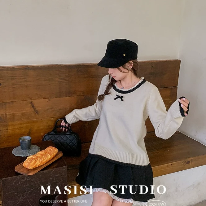 【宠粉回馈】马西西大码女装蝴蝶结针织打底衫冬季胖mm显瘦毛衫上衣