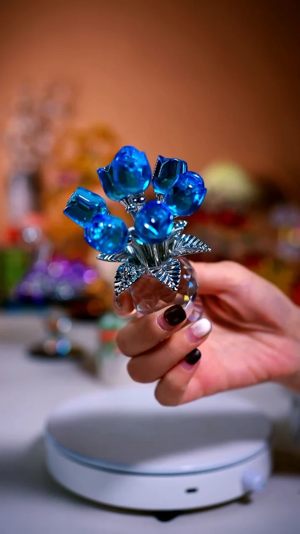 手工艺品琉璃蓝色七头玫瑰花