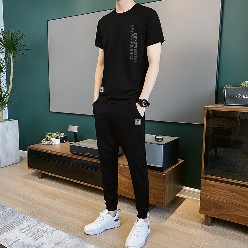 夏季套装男新款潮牌薄款短袖百搭休闲运动服爸爸男士夏季套装