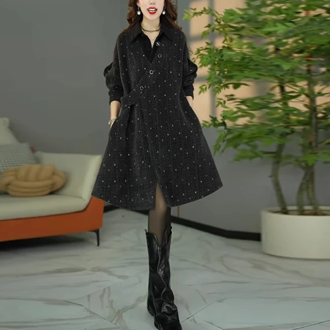 2025冬季新款精致简欧风假两件连衣裙女士洋气显瘦宽松加厚中长裙