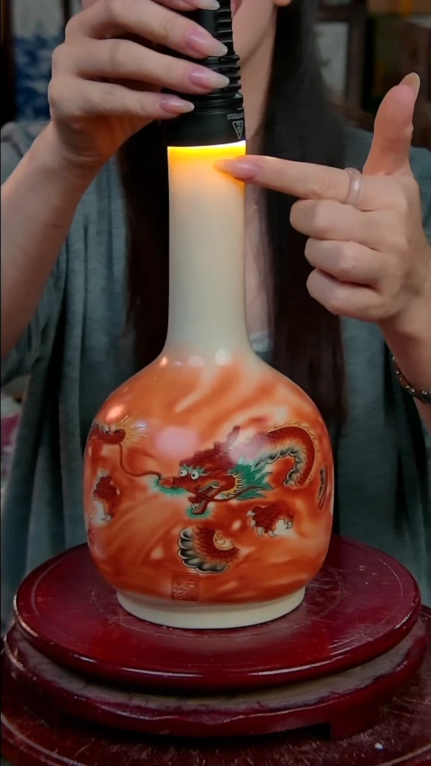 摆件陶景德镇陶瓷摆件龙纹赏瓶