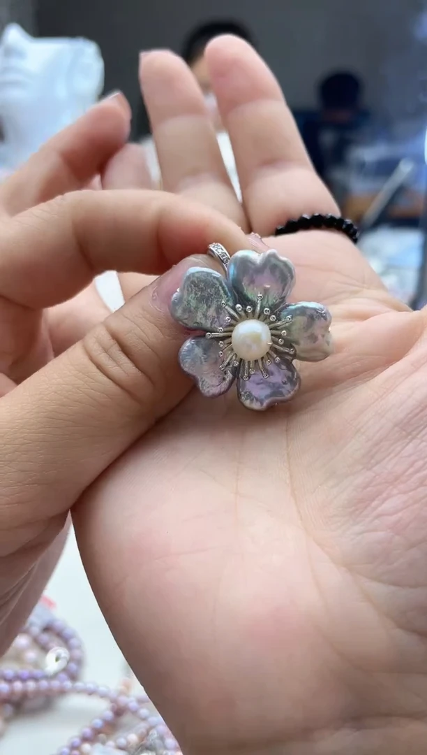 未镶嵌淡水珍珠吊坠花瓣万能扣