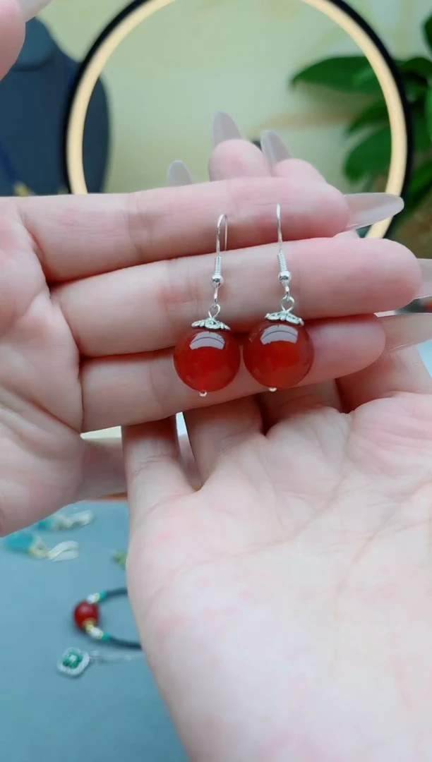 玛瑙/玉髓耳饰银S925镶嵌801