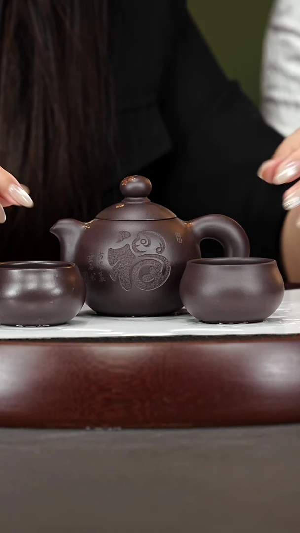 茶壶紫砂33ZCP迷你芙蓉珠 黑墩头200cc