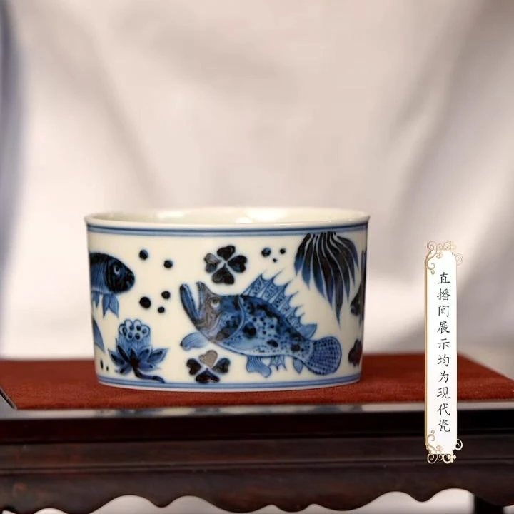 【小乔赏瓷】景德镇手工手绘青花鱼藻直口杯