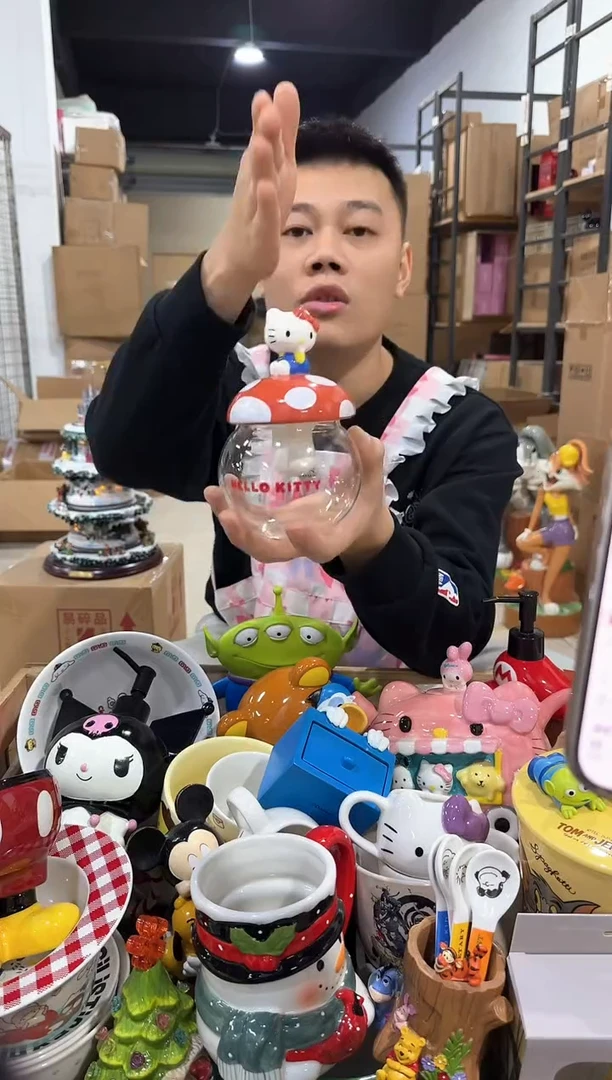 瓷片原盒kt猫蘑菇玻璃罐