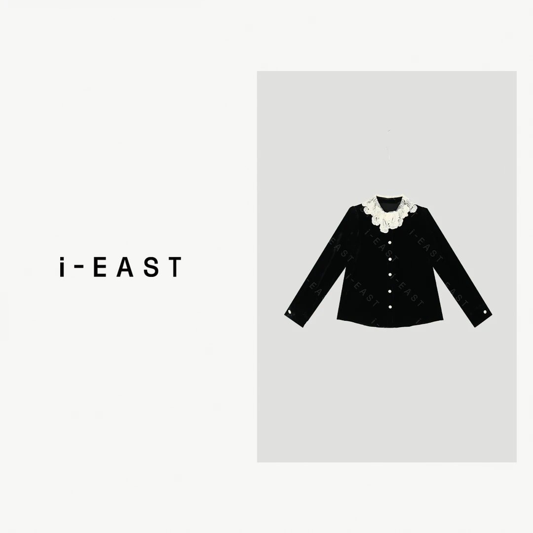 i-EAST 圣特罗佩~蕾丝复古丝绒拼接上衣-4D SY1025