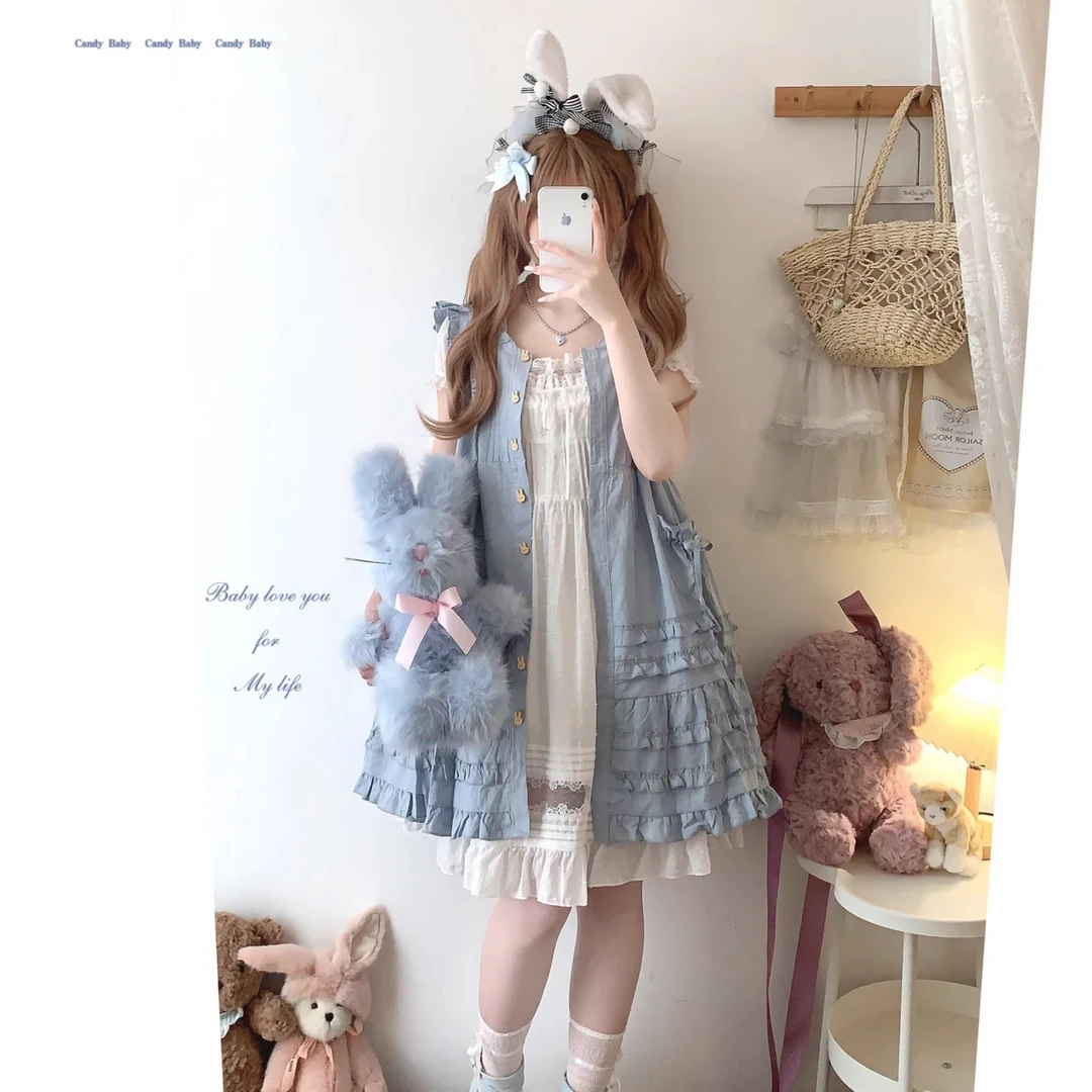 sleepingdoll自制* 奶坏小兔 可爱棉布提花棉蝴蝶结兔耳连衣裙