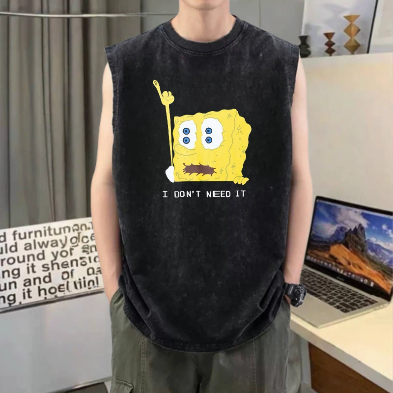 无袖男t恤潮男生纯棉坎肩男士跨栏运动男装砍袖背心男款夏季上衣