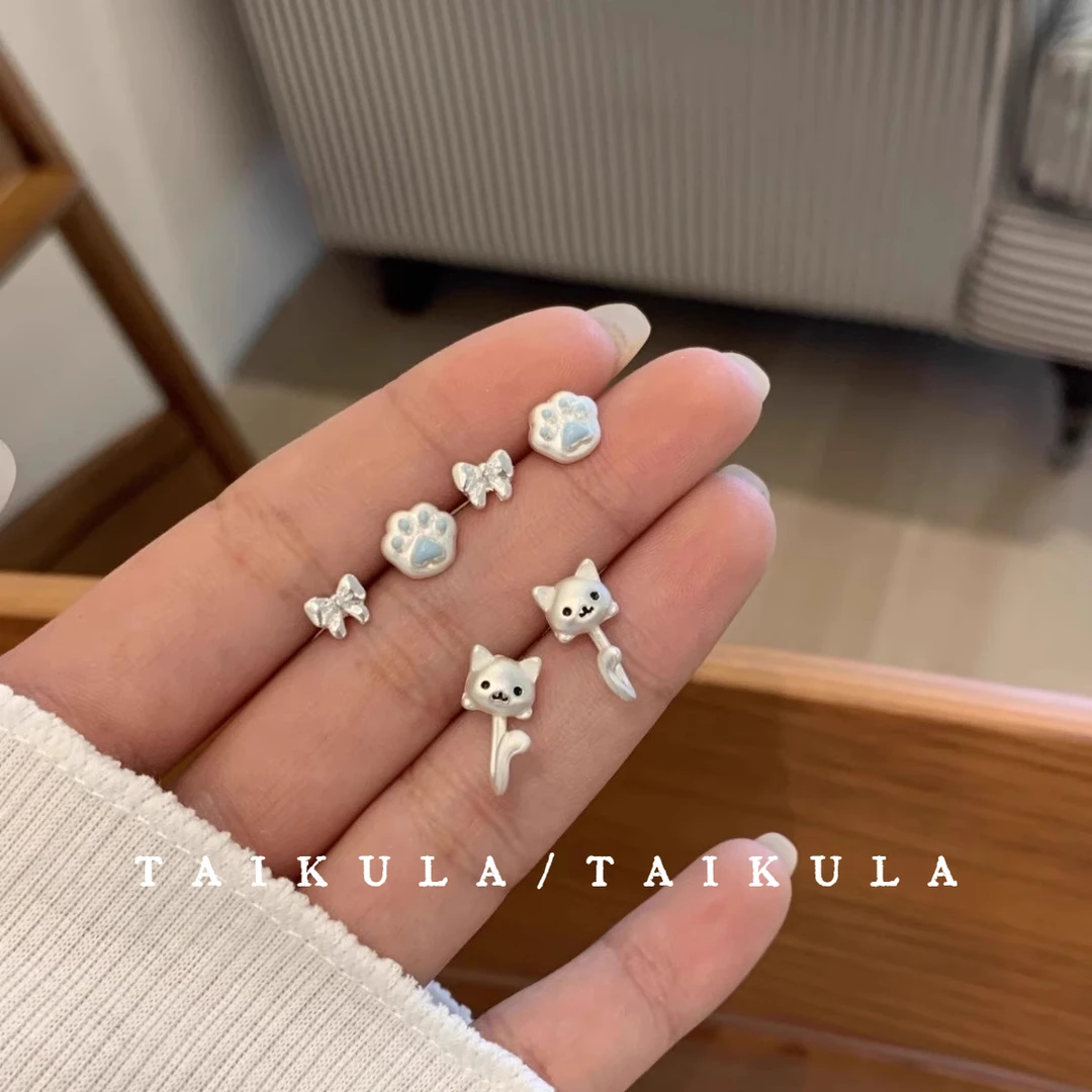 银针小猫尾巴耳环2025新款爆款可爱小众百搭耳钉简约ins卡通耳饰