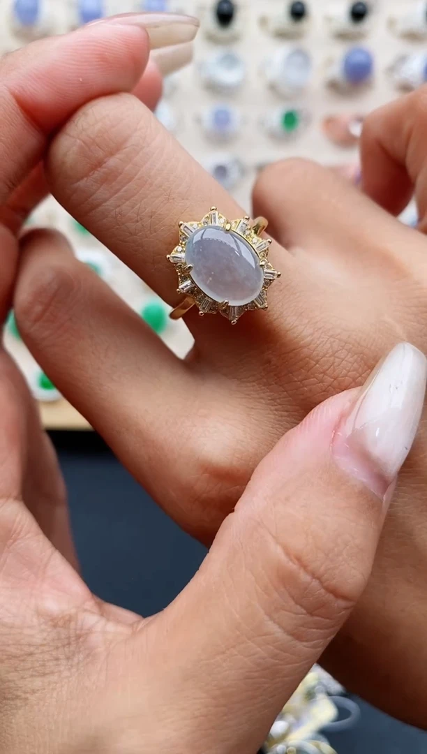 翡翠戒指银S925镶嵌缅甸天然A货翡翠1111  1-2