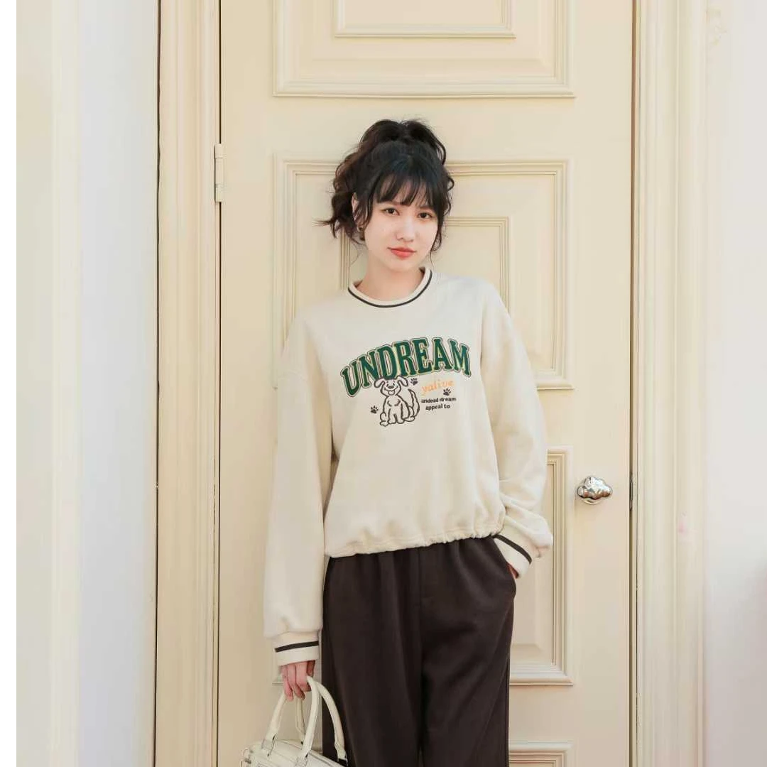 柚丁长袖休闲圆领卫衣宽松型绒衫女装加绒9A51V26977