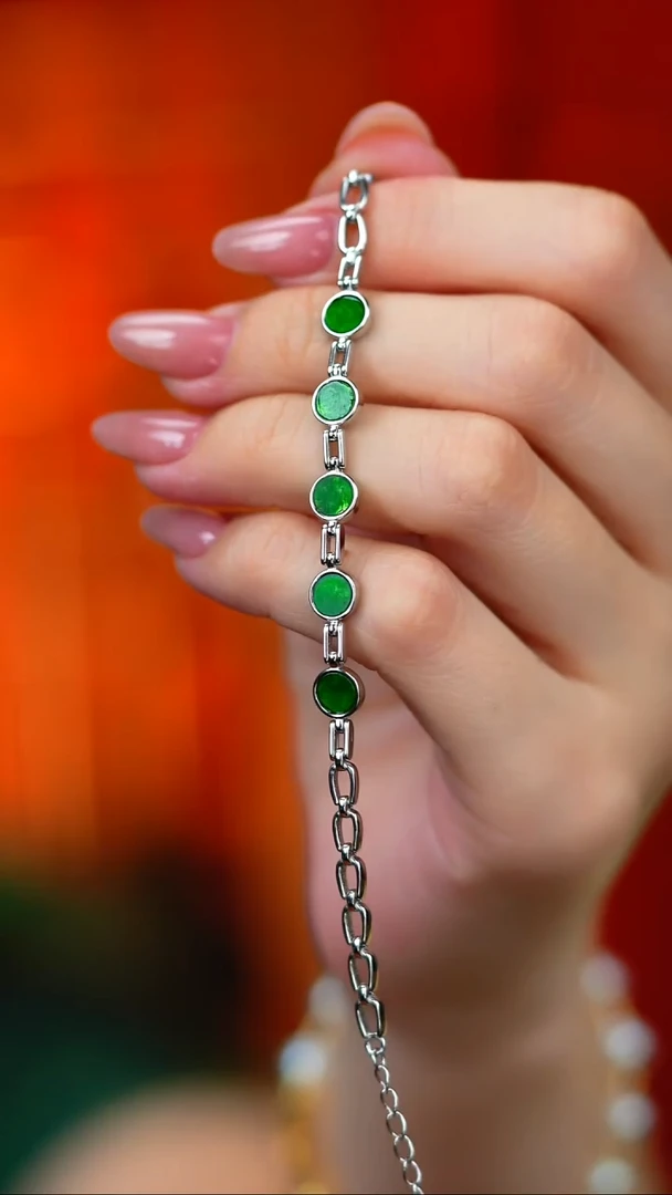 银S925镶嵌手链翡翠新款*