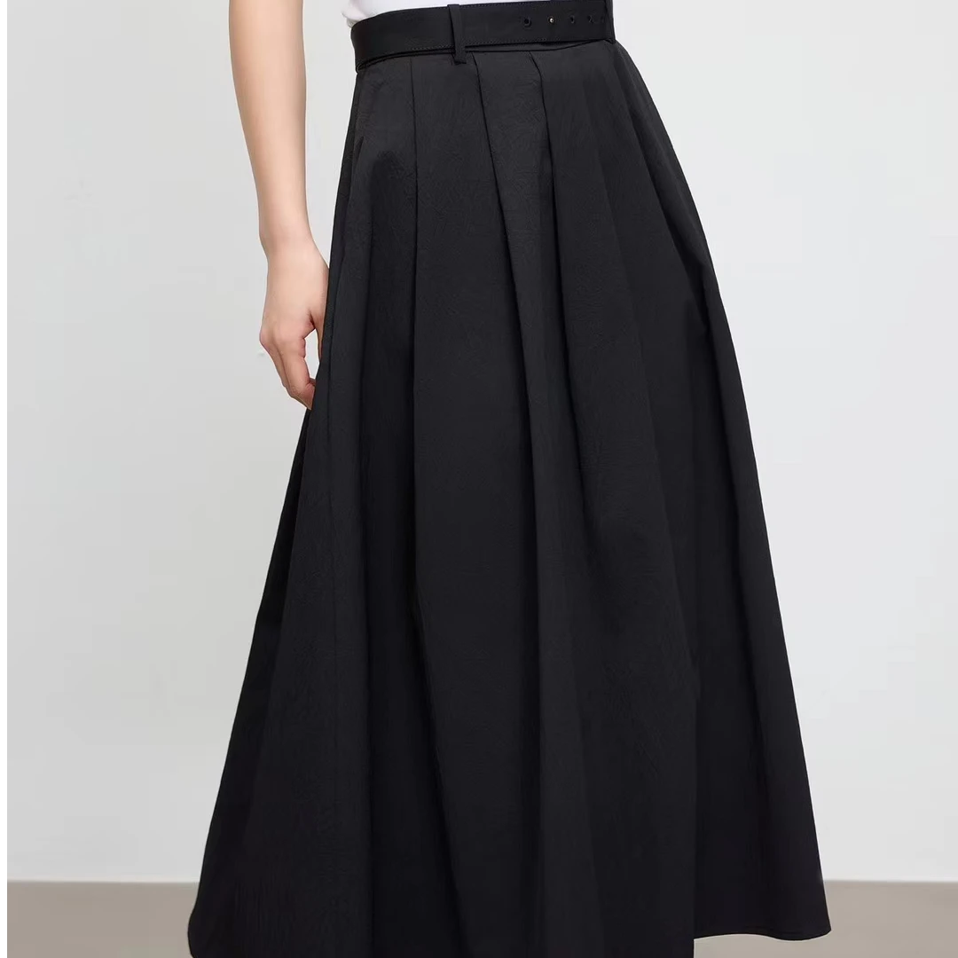 《云天织》新款黑色赫本风中长款高腰气质时尚百搭休闲显瘦A字裙