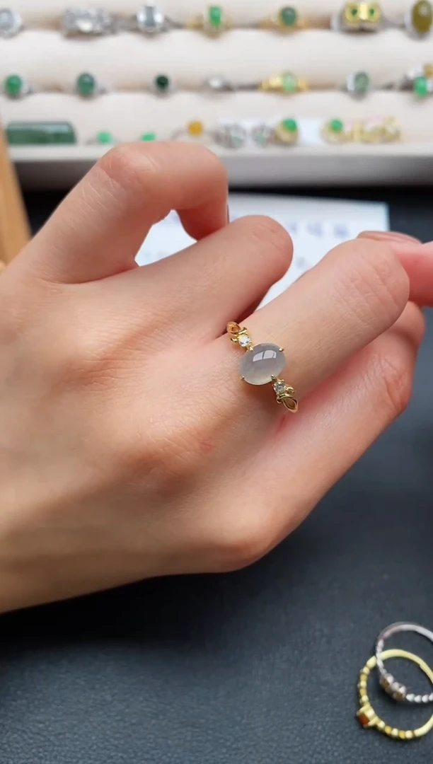 银S925镶嵌戒指翡翠缅甸天然A货翡翠22  6-2