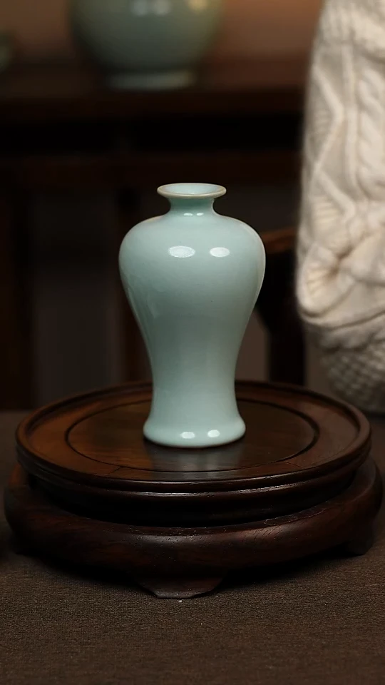 瓷片摆件天青色梅瓶一级不带礼盒