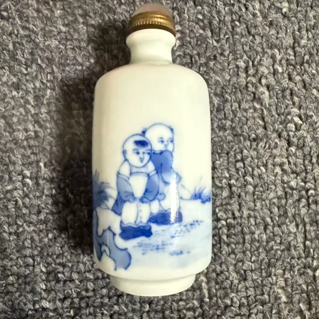 瓷质实用鼻烟壶青花人物故事图纹老气小摆件手把件