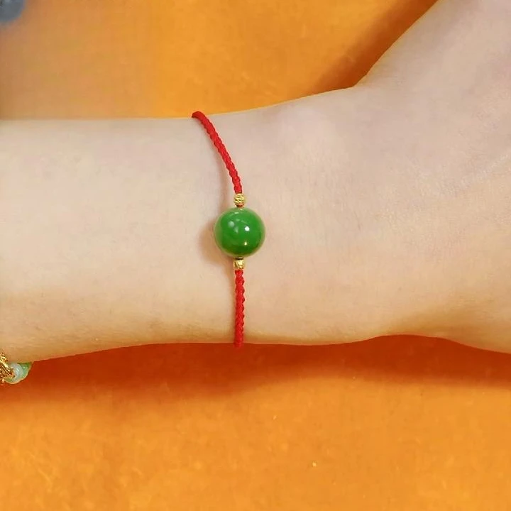 木润【碧玉】18k金天然和田玉碧玉红绳