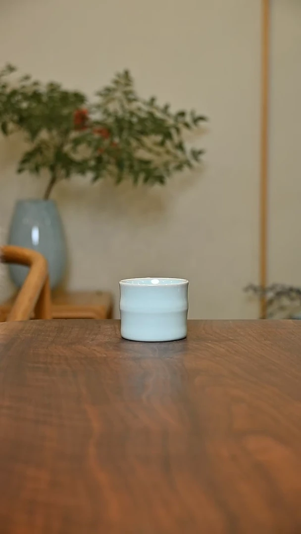 竹节杯 天青 微瑕 朱晓辉款
