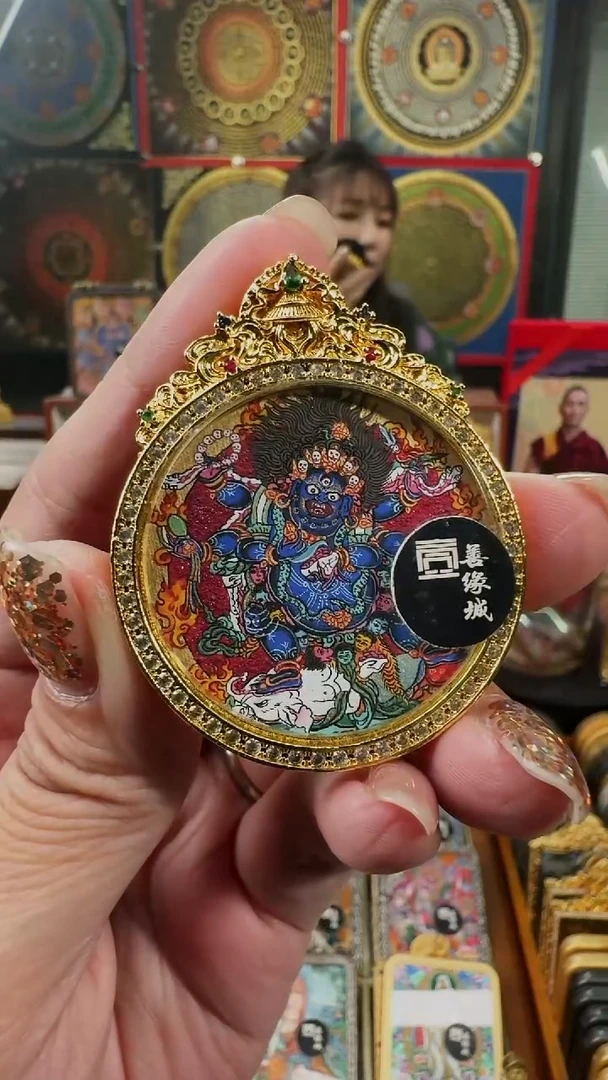 吊坠壹善缘城手绘唐卡六臂大黑天铜壳双面