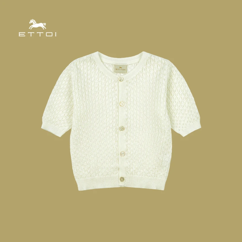ETTOI爱多娃儿童毛衣夏短袖宝宝打底衫薄款针织衫