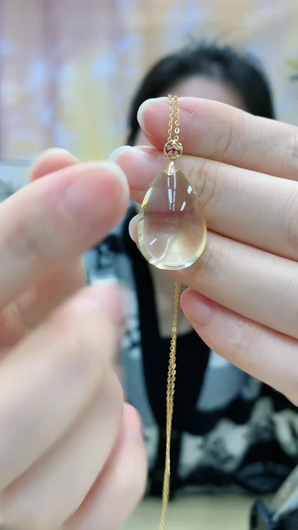 【闪购商品】水晶吊坠(不含链)18K金镶嵌dd@@黄水晶吊坠A342