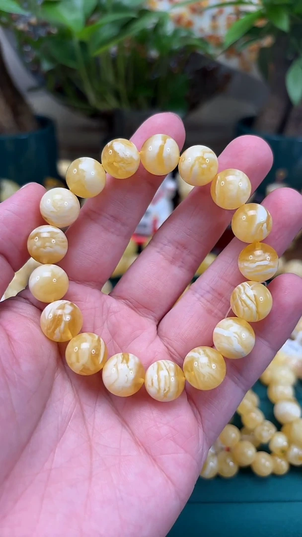 手链蜜蜡未镶嵌p59云端俄白花蜡单圈 18.75克 12mm