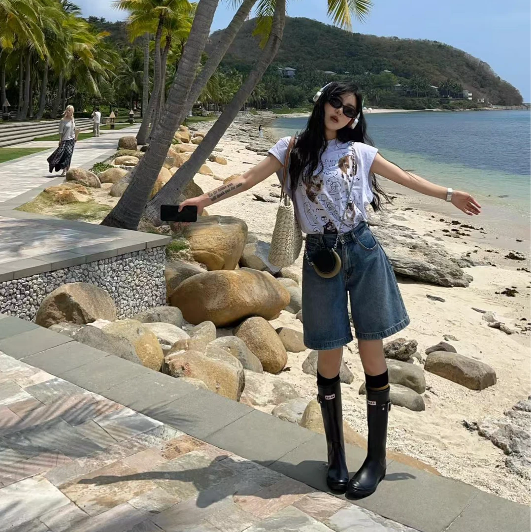 卡通小狗印花坎肩无袖T恤夏季女时尚宽松慵懒休闲运动背心