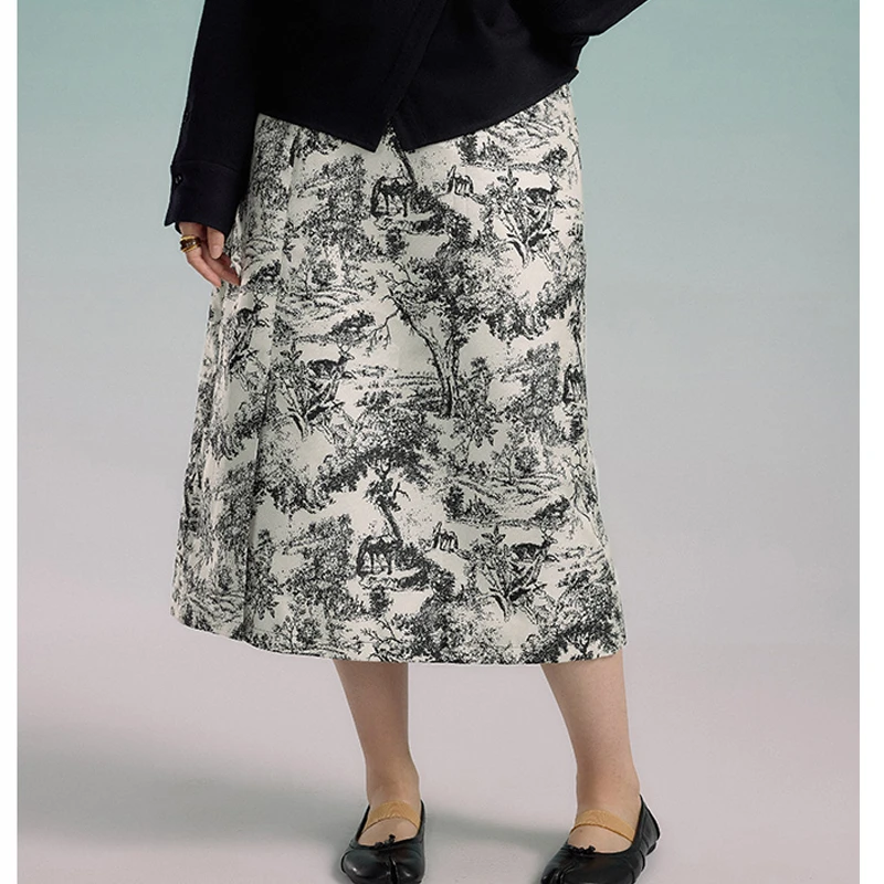 【新中式】播25年国风国画提花气质高级直筒半身裙MDR4BD6078