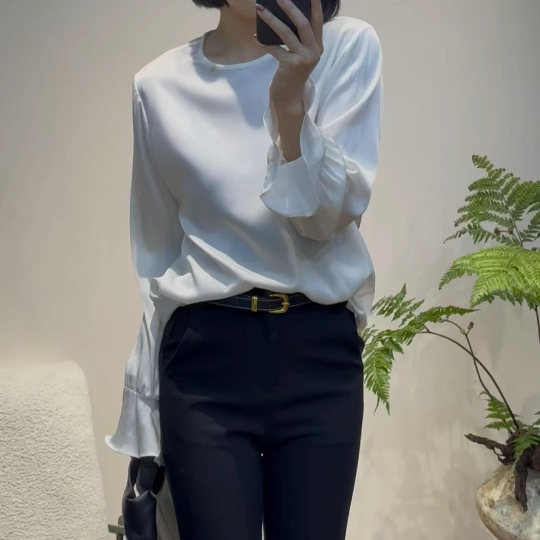 TANTAN 气质百搭显瘦简约秋季真丝上衣2710