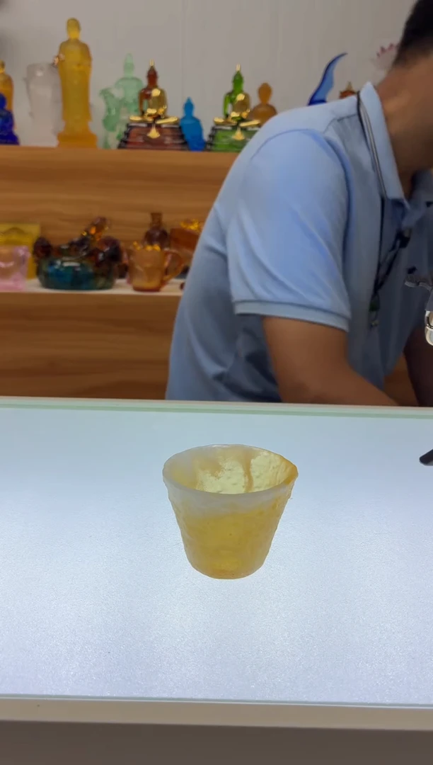琉璃手工艺品混烧茶杯琥珀色