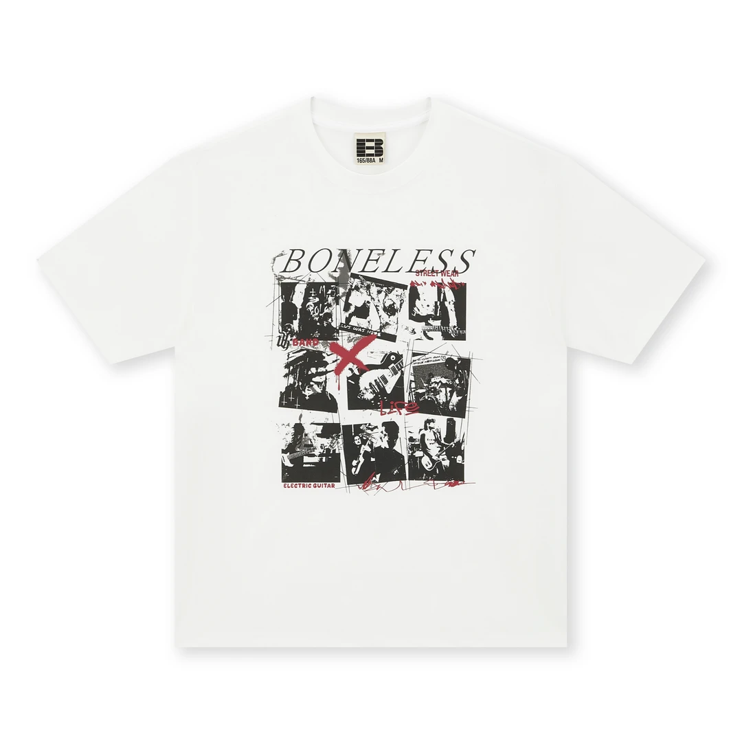 乐队网点宽松圆领休闲夏季美式复古印花短袖百搭T恤