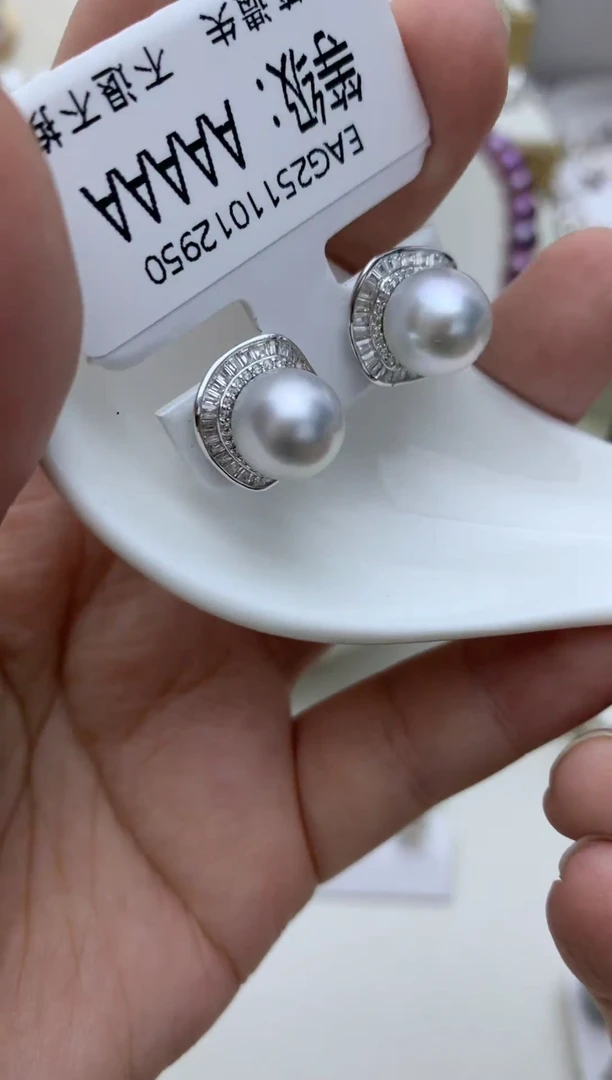 银S925镶嵌耳饰海水珍珠e71