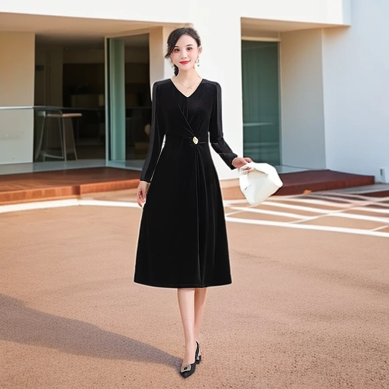 C162#黑【木兮兮专属】2025年春季新气质显瘦时尚减龄高级感连衣裙
