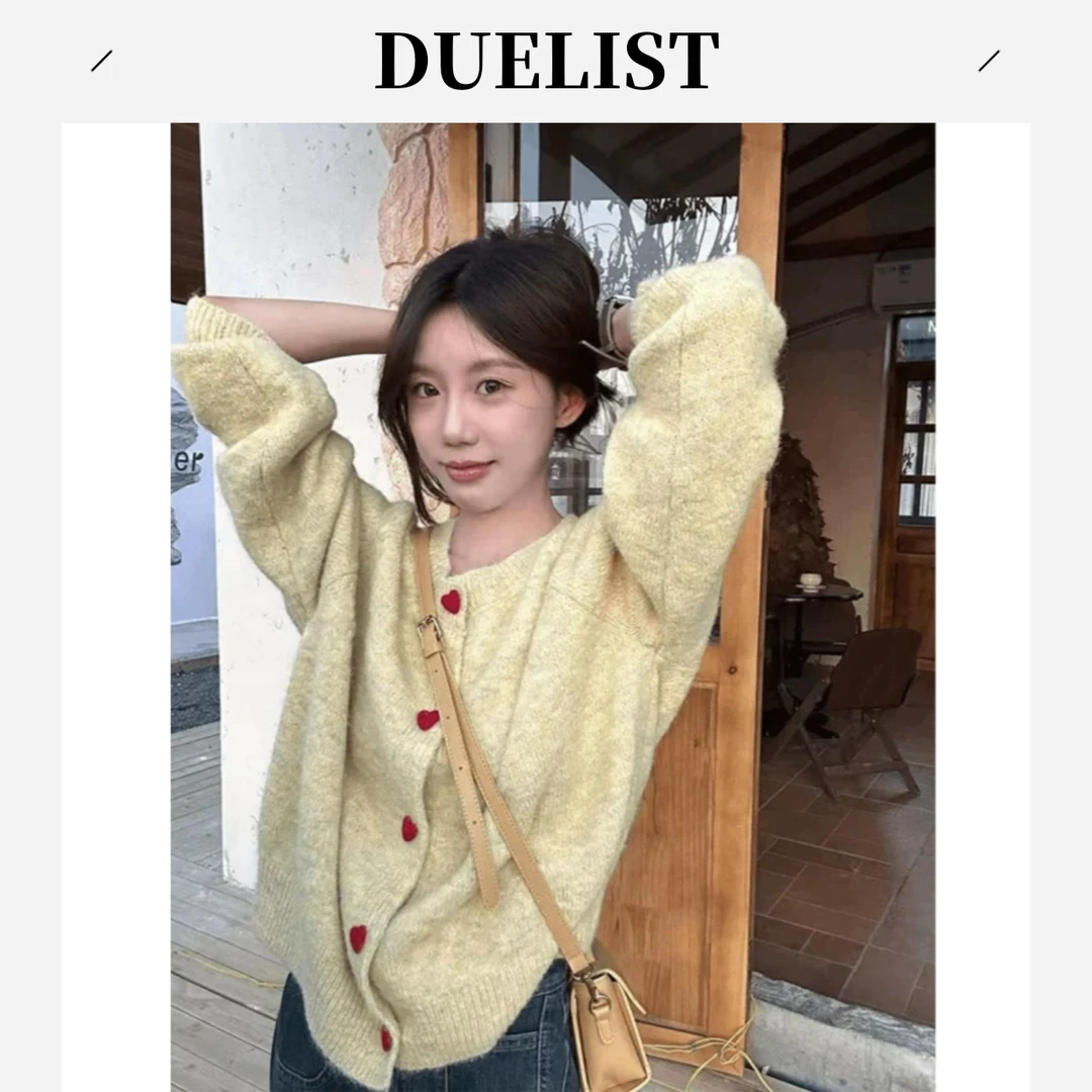 DUELIST韩版软糯爱心纽扣外套女秋季新款设计感慵懒宽松针织开衫