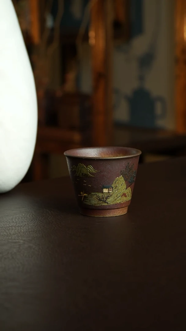 茶杯紫砂47号 柴烧山水杯 宜兴紫砂原矿作品