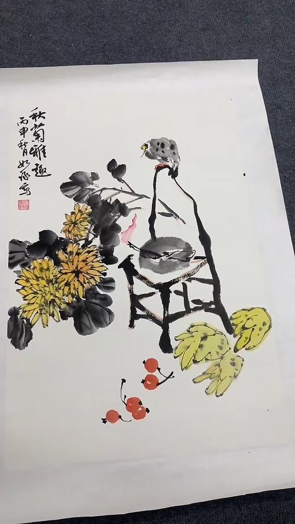 竖款精品开三花鸟