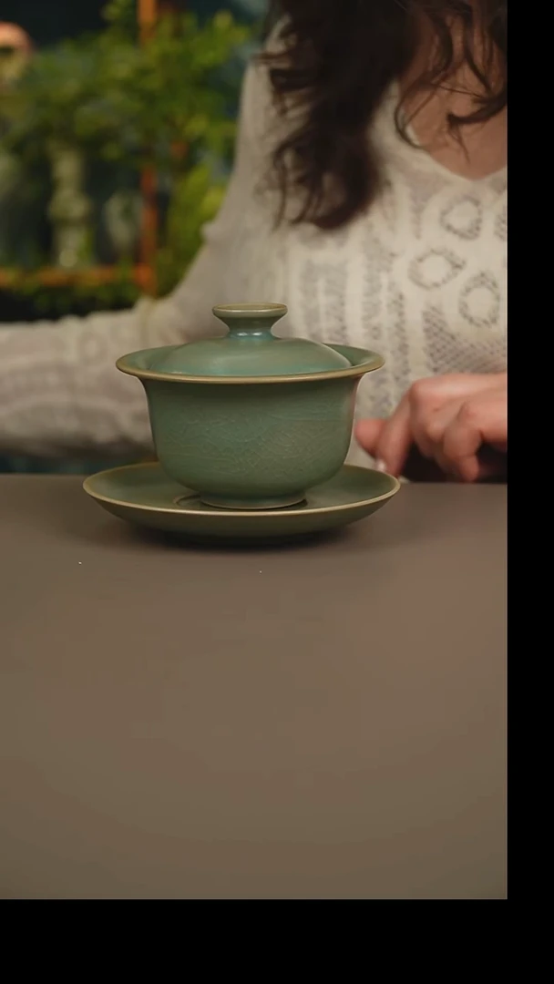 杯柴烧青绿元宝盖碗一级