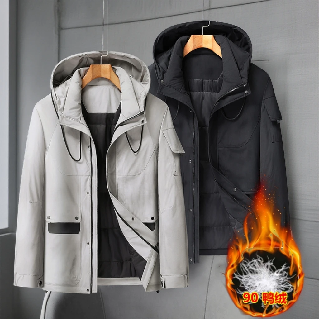 2025年冬季男士潮流胖子加肥加大码工装鸭绒内胆加厚防寒保暖外套