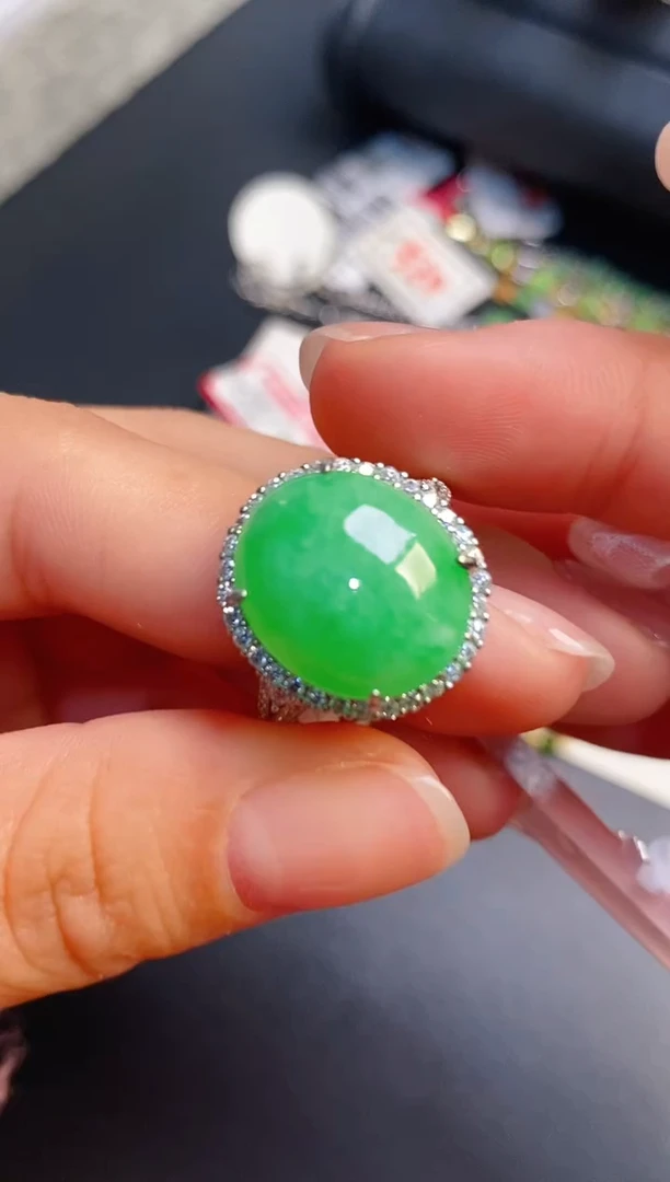 银S925镶嵌戒指翡翠天然