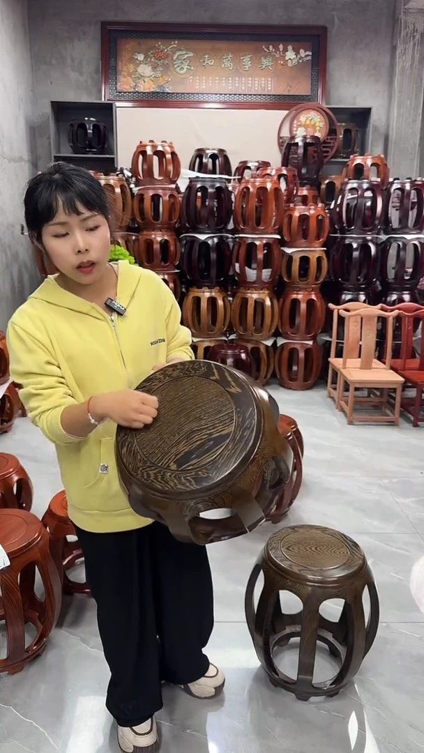 【闪购商品】鸡翅木类家具鸡翅木小号鼓凳一对