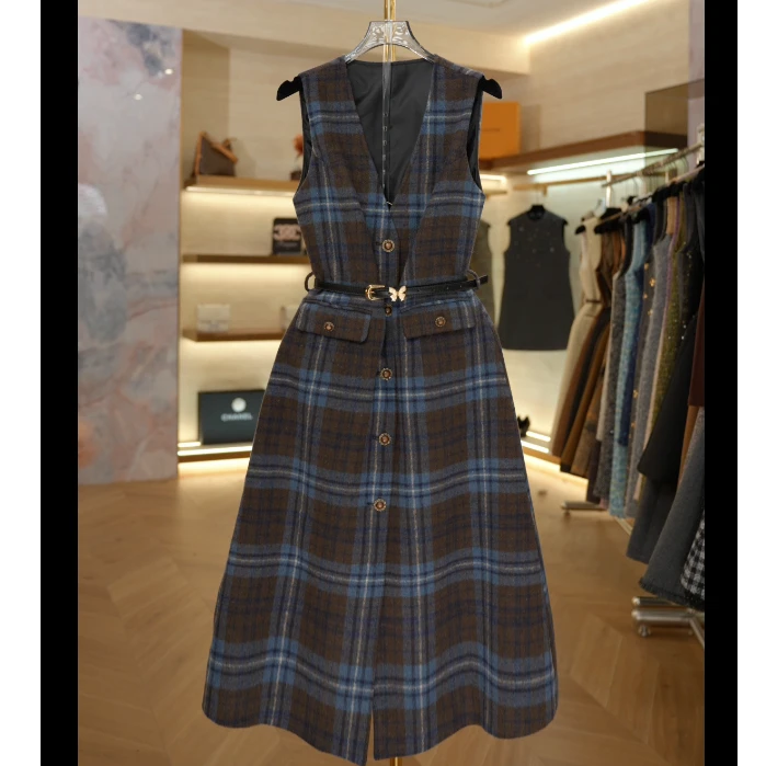 【J】秋冬季时尚设计师爆款女装拼接收腰显瘦气质连衣裙YY6001-1